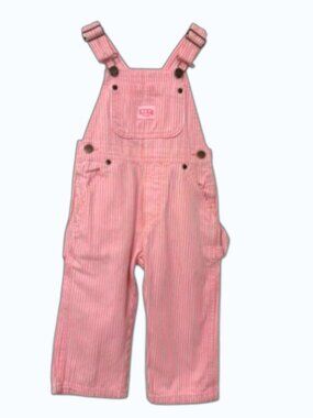 Key Premium Toddler Girl Pink Striped Overall Bib Preppy Cowgirl Cargo Cotton 2T